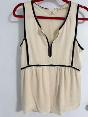 Tory Burch Cream Sleeveless V-Neck Top with Black Trim